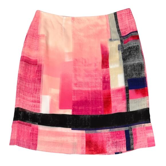 White House Black Market Watercolor Print Skirt Size 10 Abstract Colorblock Mini - Picture 1 of 7